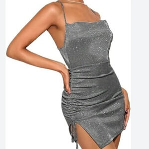 Shein sxy plus size 2xl silver glitter homecoming ruched side slip dress